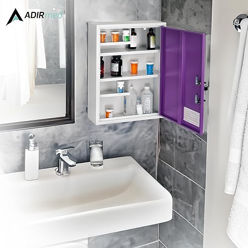 Miniatura 6 de AdirMed Botiquín de medicina con bloqueo, gabinete de primeros auxilios para montar en la pared con cerradura, botiquín de pared con cerradura doble