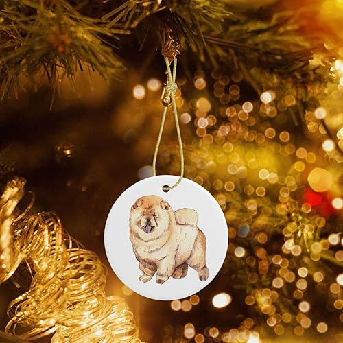 Miniatura 4 de Chow Dog - Adornos de Navidad redondos de cerámica para colgar en el árbol de Navidad, regalo de Navidad, decoraciones de Navidad para decoración