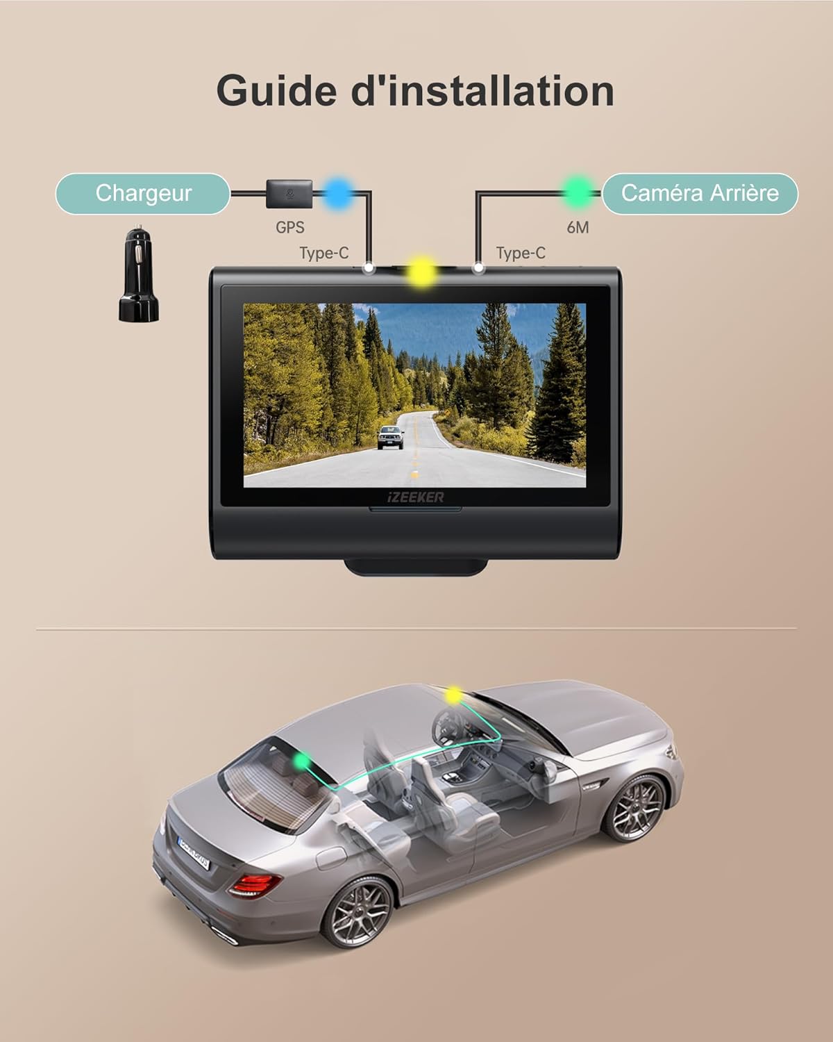 Installation guide diagram for iZEEKER GD850 dashcam