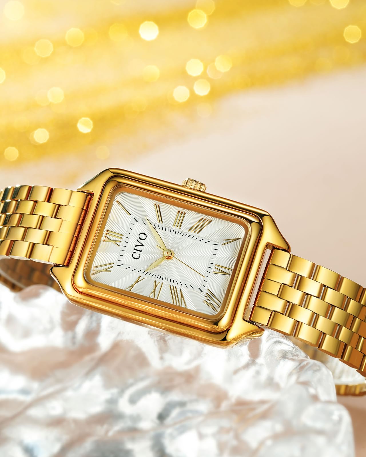CIVO Vintage Montre Femme Rectangulaire: Or Argent Cadran Romain Analogique | Élégante Montre Habillée pour Femme avec Bracelet en Acier Inoxydable - Accessoires de Mode - Cadeau pour Elle Épouse Noël
