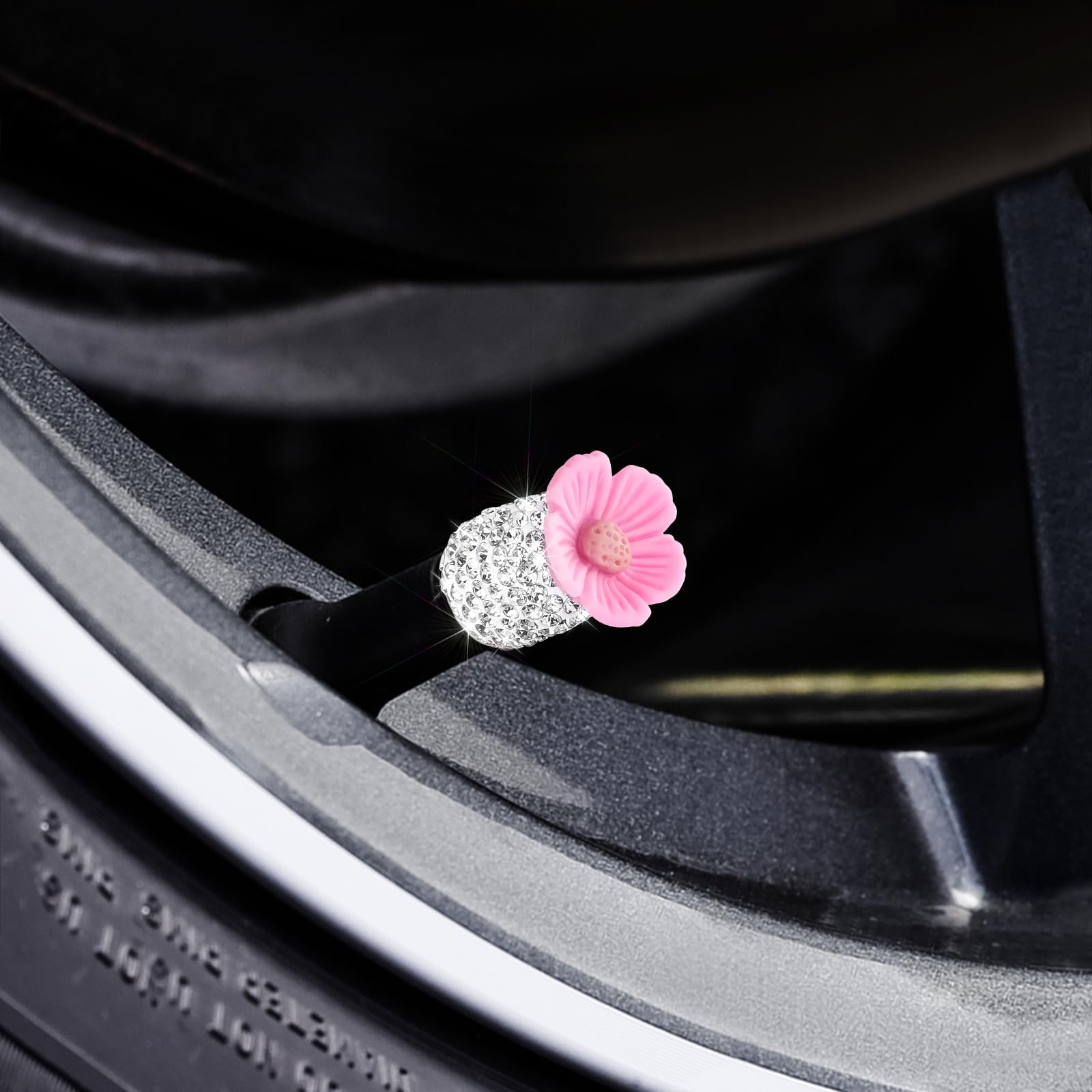 4 Pack Crystal Rhinestone Car Tire Valve Stem Caps Sakura Flower Dustproof Car Wheel Tire Valve Attractive Bling Car Accessories Universal for Cars Trucks and Motorcycles ()