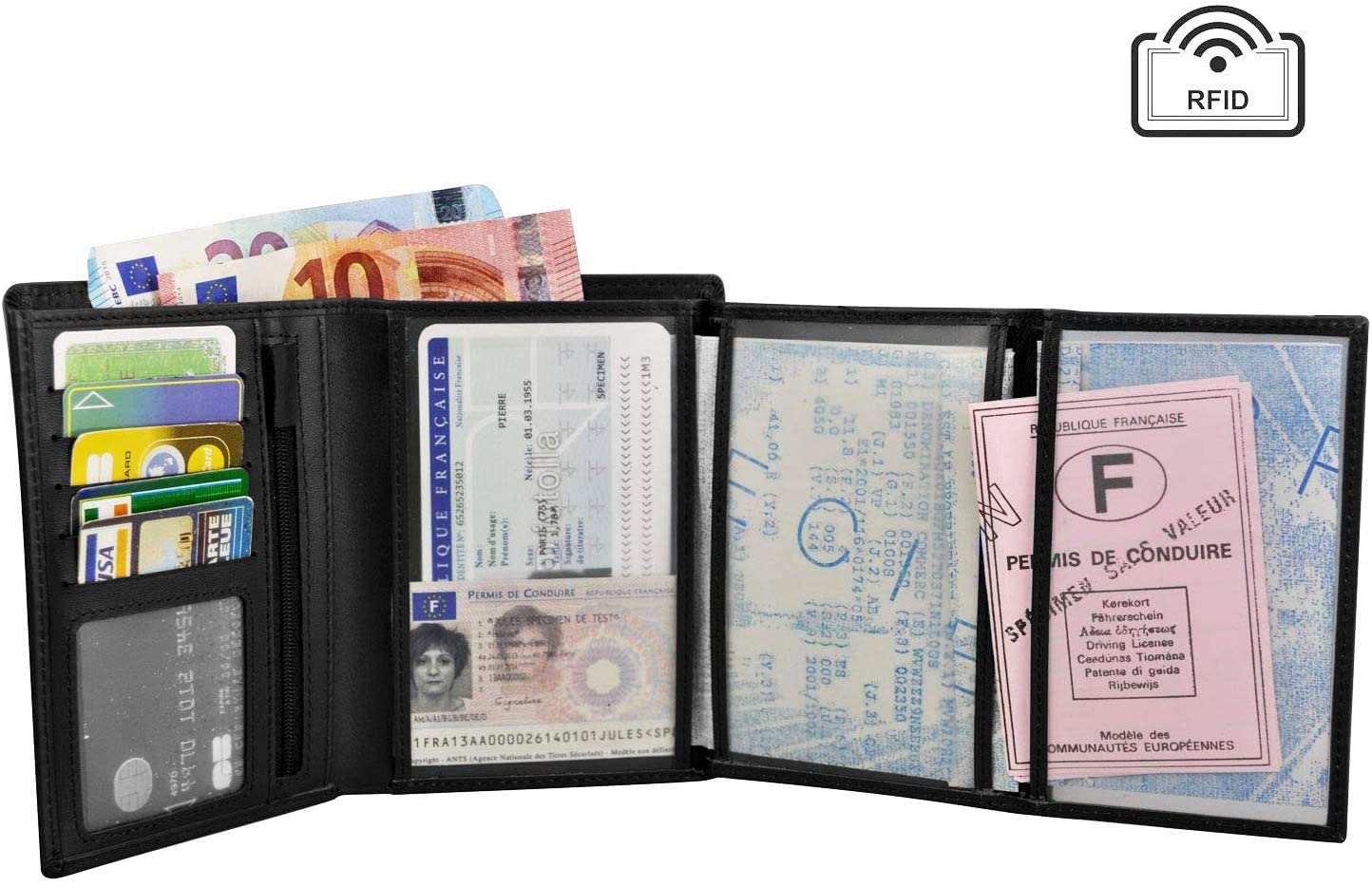 Charmoni Cartera de piel con protección RFID y bloqueo para hombre, 12v Rfid Negro, talla única