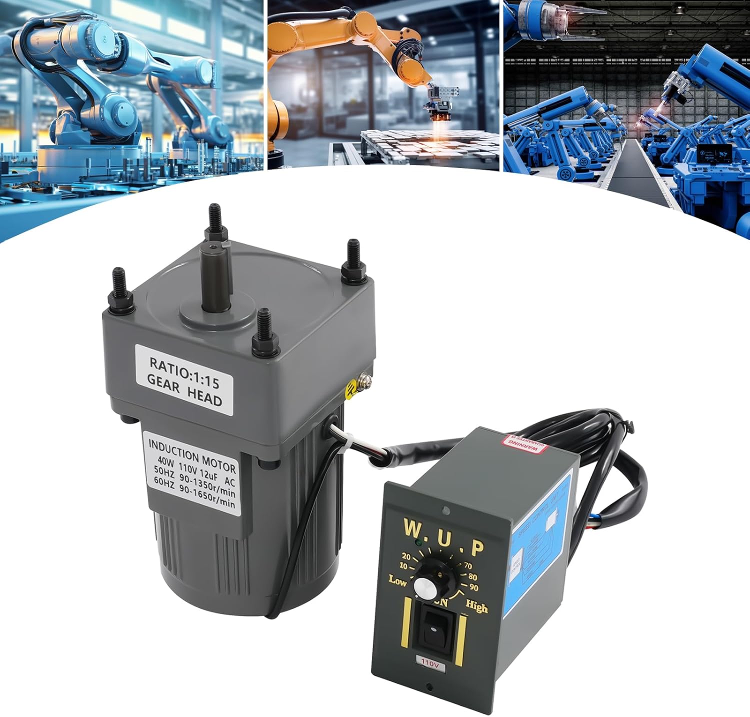 Variable Speed Motor, 110V 40W Variable Speed Gear Reduction Motor with Controller, 15K Adjustable Reversible AC Motor, High Torque Electric Variable Speed Governor Geared Machine