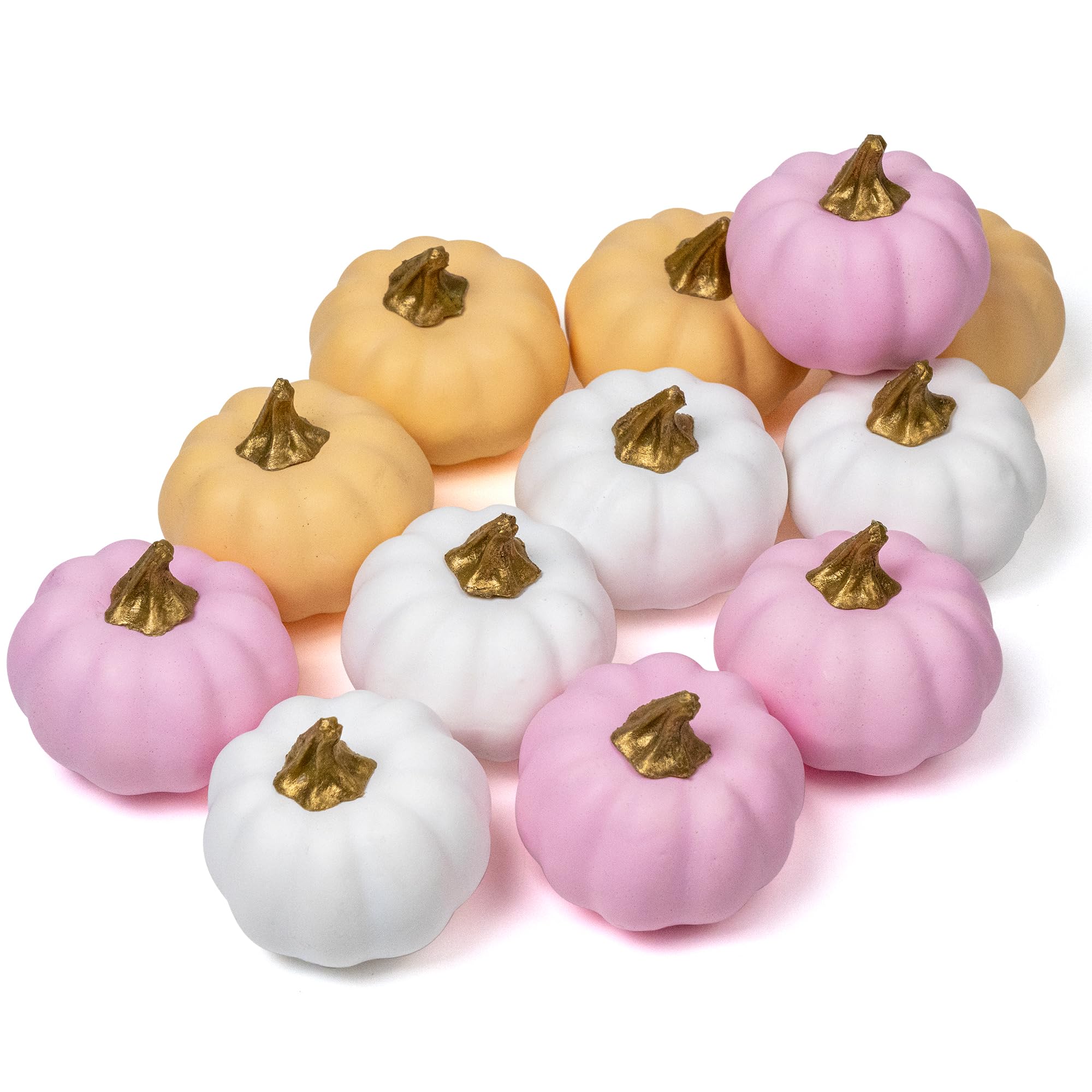 WangLaap 12Pcs Artificial Assorted Pink Pumpkins Bulk Middle Size Pumpkins Stylish Harvest Decoration Faux Foam Pumpkins Decoration for Fall Autumn Home Decor (Pink)