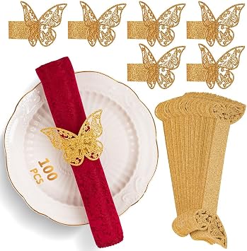 100pcs Napkin Rings 3D Butterfly Shape Frosted Paper Napkin Holder for Birthday Dining Weddings Anniversary Restaurant Party Banquet Table Decor