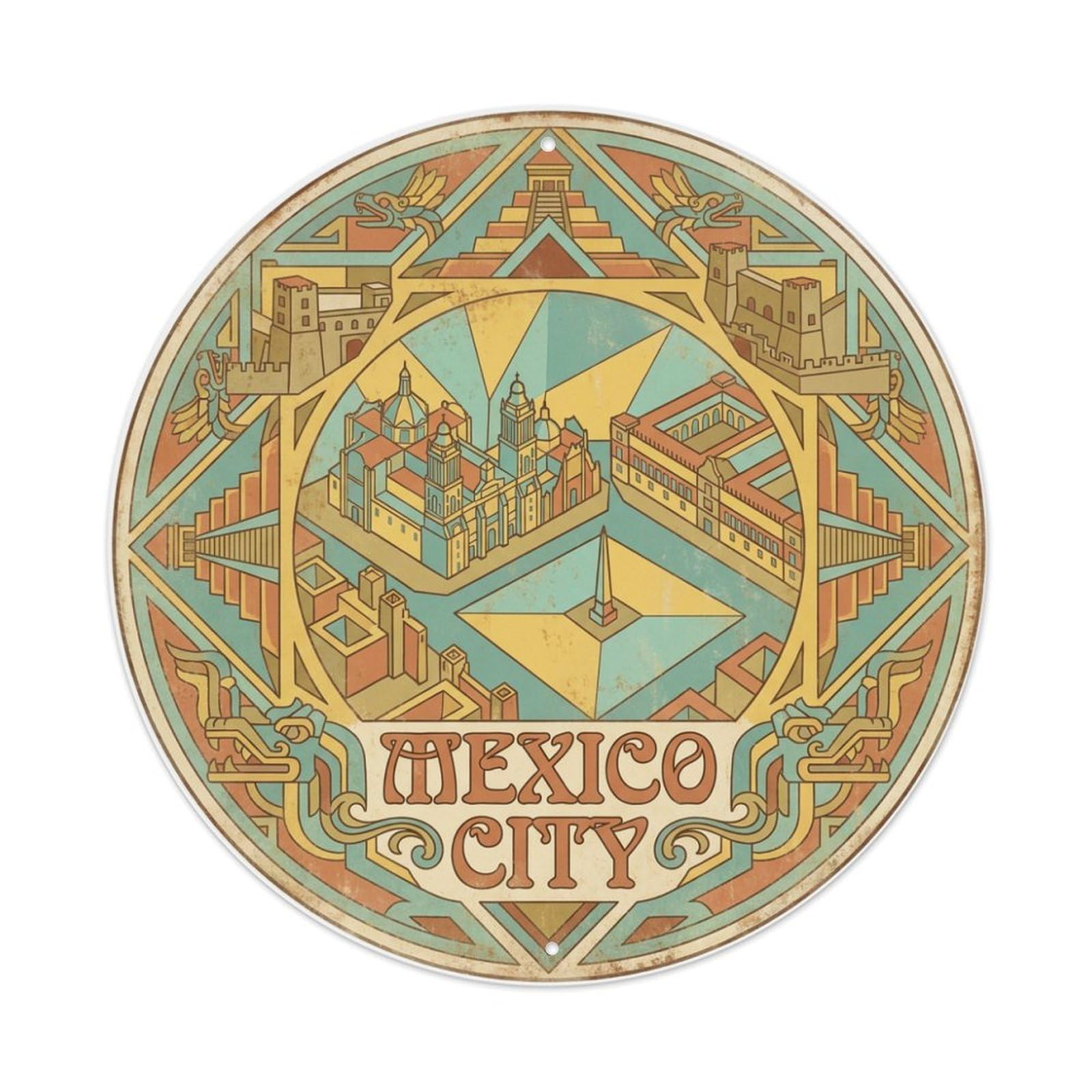 Vintage Travel Mexico Mexico City Metal Tin Sign