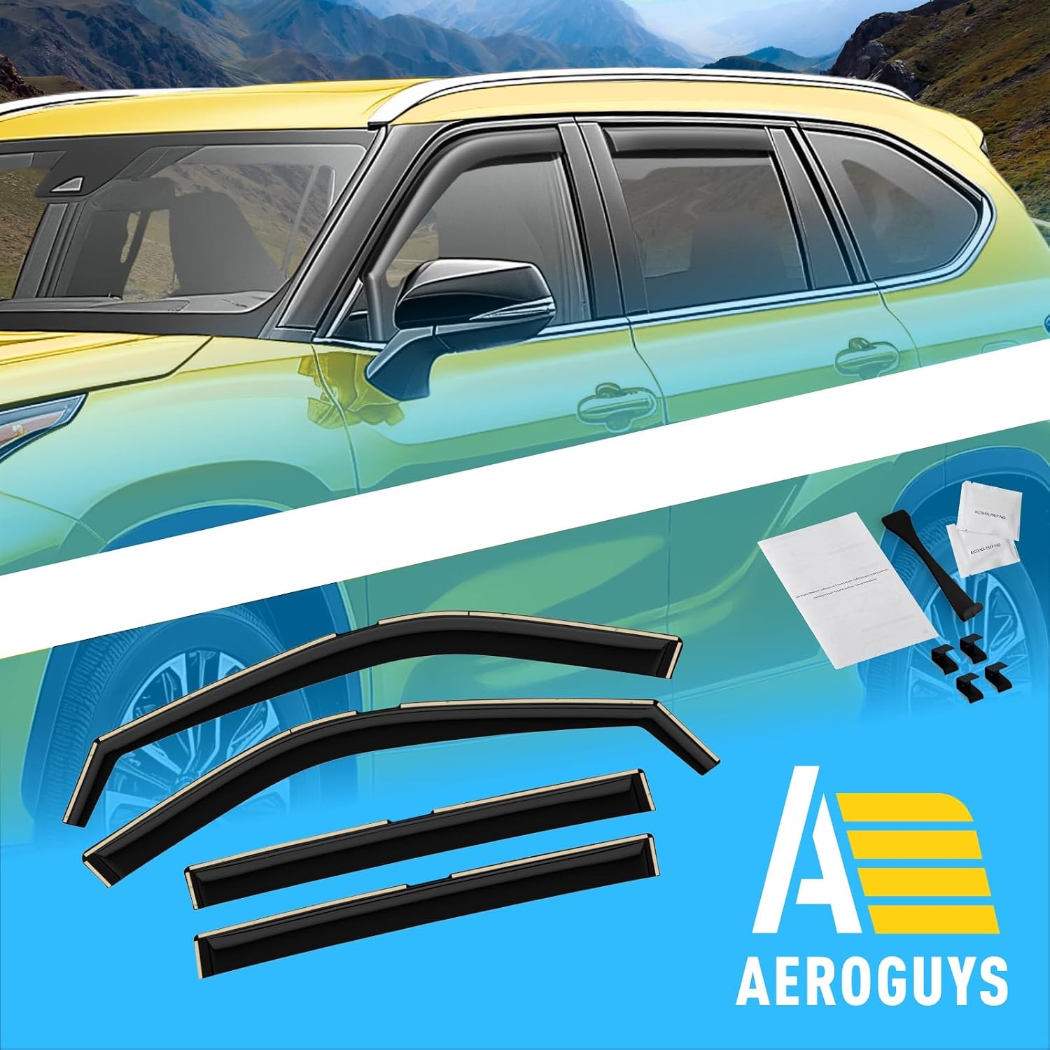 Extra Durable Window Deflectors in-Channel Window Visors Rain Guards Fit for Toyota Highlander 2020-2026, Sun Visors, Wind Vent for Shades, Exterior Car Accessories - 4pcs. AG0738
