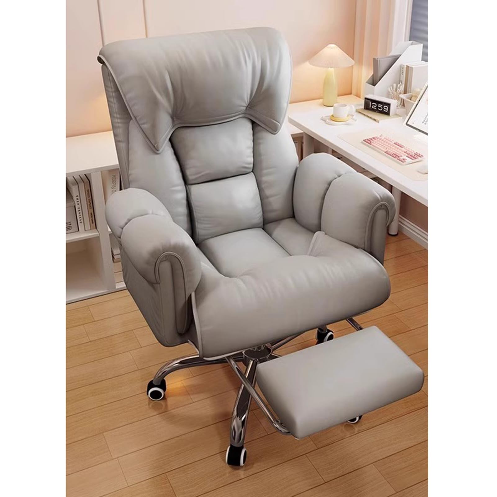 Chaise de bureau ergonomique avec repose-pieds fauteuil cuir pour le télétravail