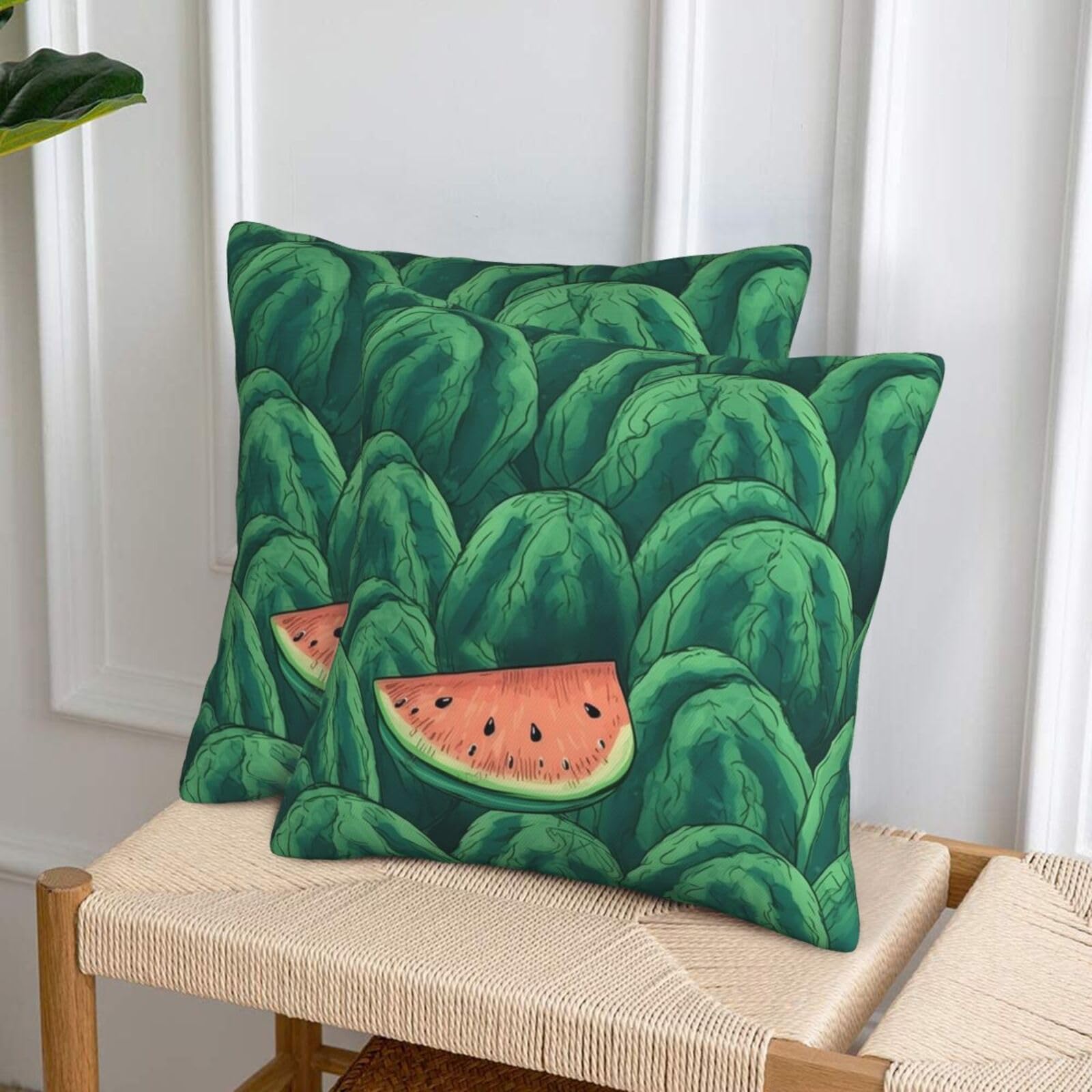 NONHAI Decorative Throw Pillow Covers Set of 2, 20"x20" Square Cushion Case Soft Comfy Green Watermelon Pattern Throw Pillows for Couch Cushion Livingroom Farmhouse Home Decor Pillowcases