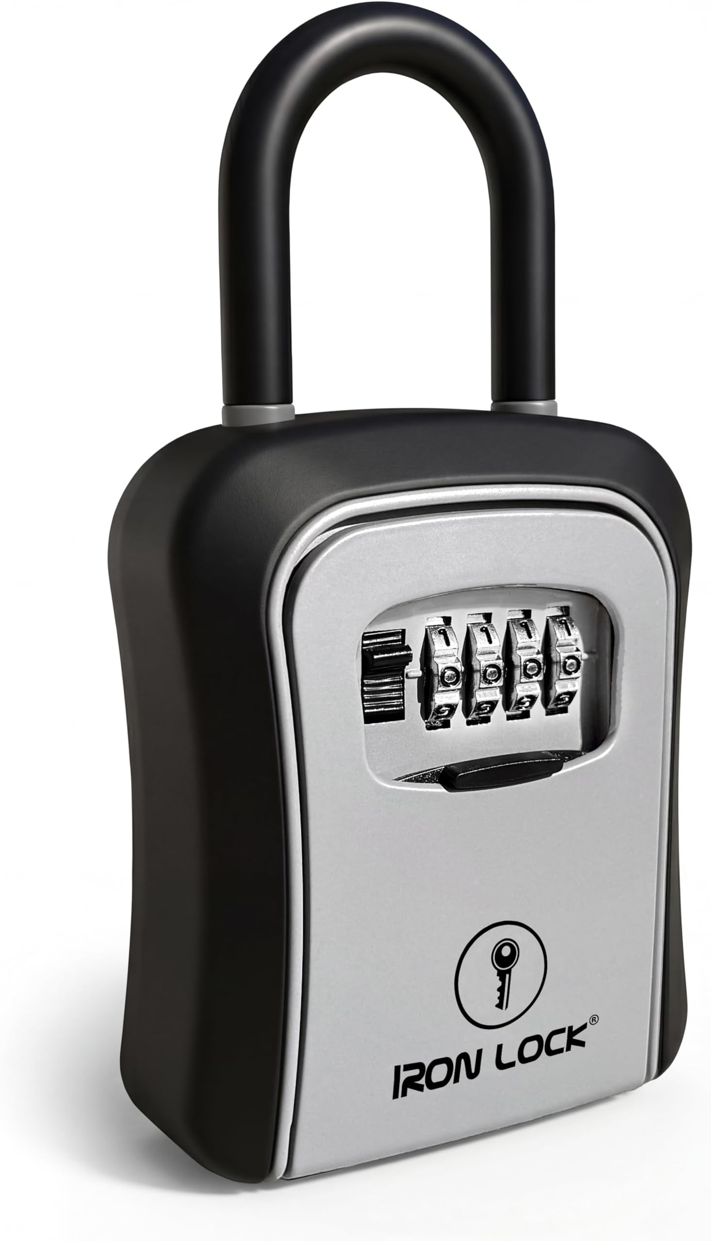 Iron Lock® Key Lock Box Portable with U-Shackle & Wall Mount – Medium Waterproof Heavy-Duty Metal Safe with 4-Digit Combination for Spare Keys Outside on Door Knob, Fence or Gate (Grey, Medium)