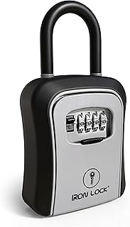 Iron Lock® Key Lock Box Portable with U-Shackle & Wall Mount – Medium Waterproof Heavy-Duty Metal Safe with 4-Digit Combination for Spare Keys Outside on Door Knob, Fence or Gate (Grey, Medium)