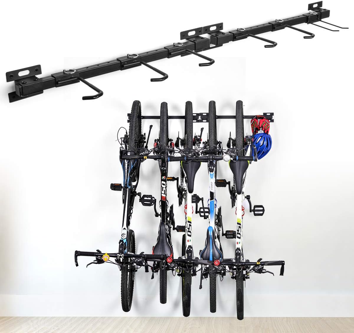 ElevenII Bike Storage Rack Foldable Bike Wall Mounted Bike Hanger Holder, Bicycle Cycle Storage Rack 5 Bicycles Adjustable Garage Storage Systems for Home Garage