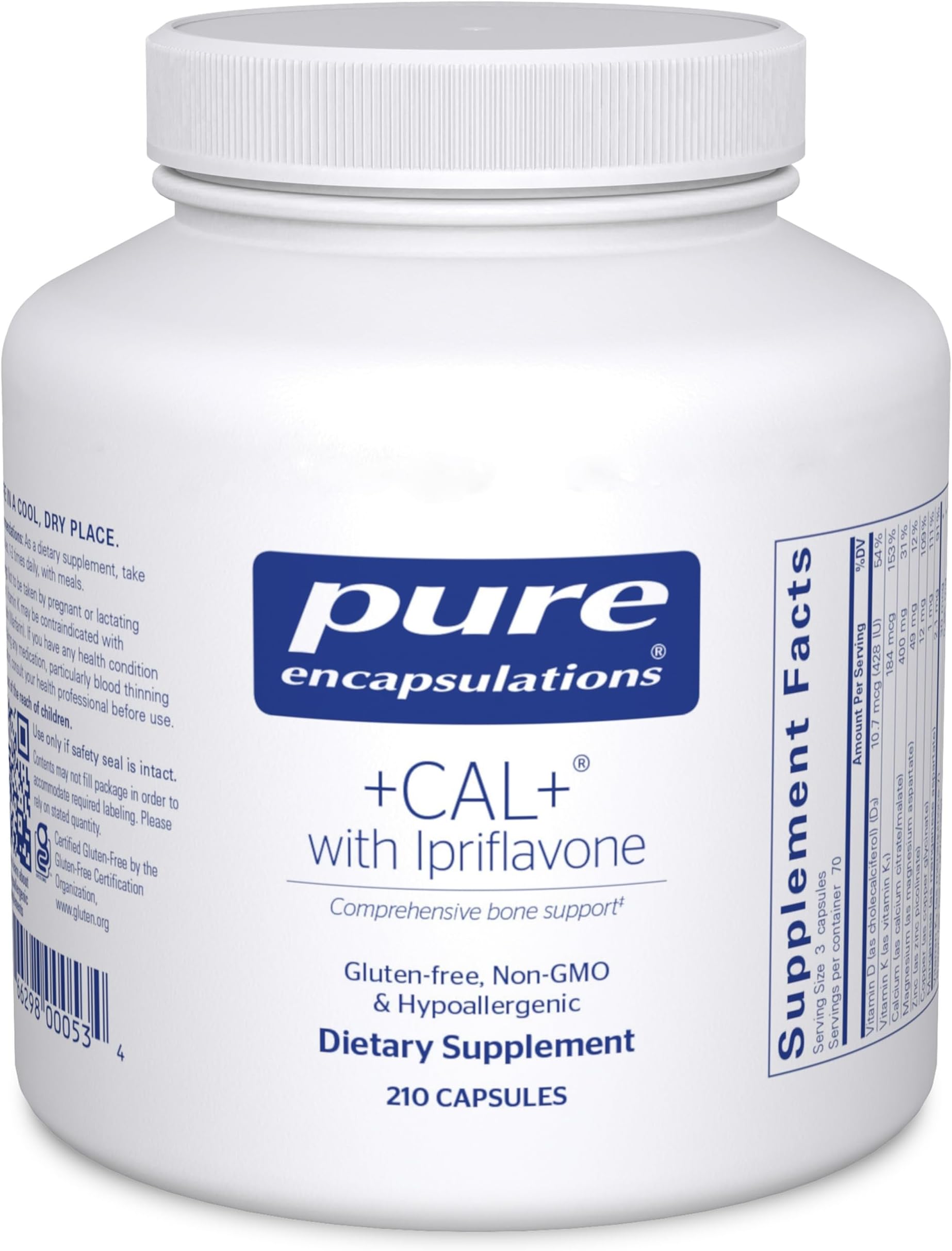 Cal+ with Ipriflavon | Mineral, Vitamin, and Herbal Supplement to Promote Skeletal Strength | 210 Capsules