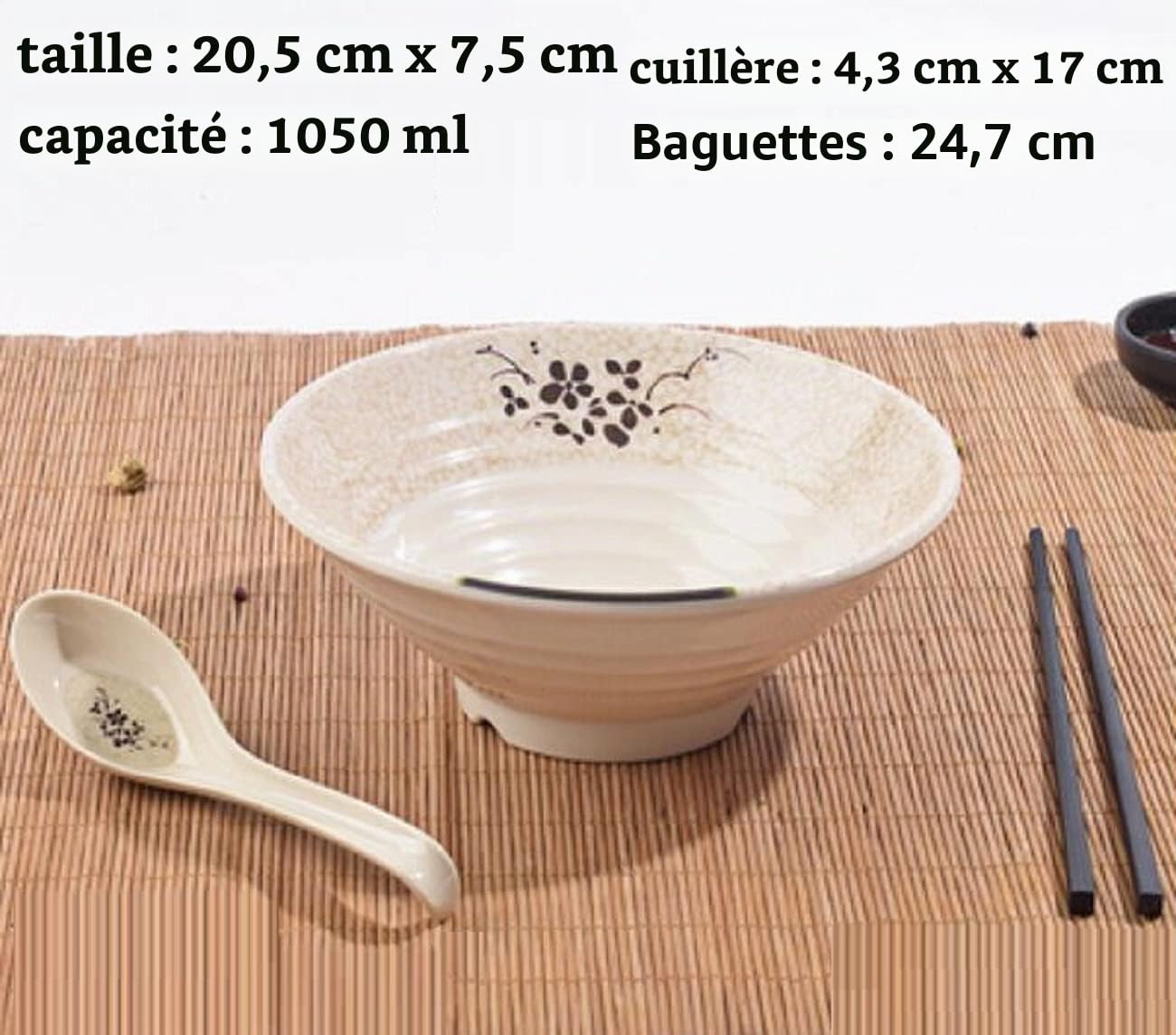 Bols Japonais En Ramen Lot De 6 (18 Pièces) , Capacité 1150 ML, Bol À Soupe Antidérapant De Avec Cuillère Et Baguettes, Bol À Céréales Multifonction Pour Pâtes, Fruits, Nouilles Et Salades,6pcs