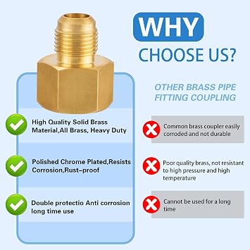 Brass Tube Flare Fittings,Brass Union Connector Gas Adapter, Tube Coupler 3/8 inch Male Flare to 1/2 inch Female NPT 2 Pack