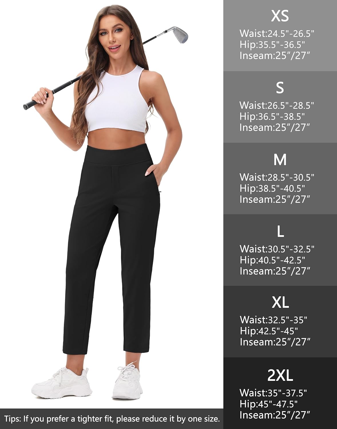25"/27" Womens Golf Pants Stretch Travel Ankle Cropped Pant High Waist with Zipper Pockets 7/8 Work Business Casual - Image 6