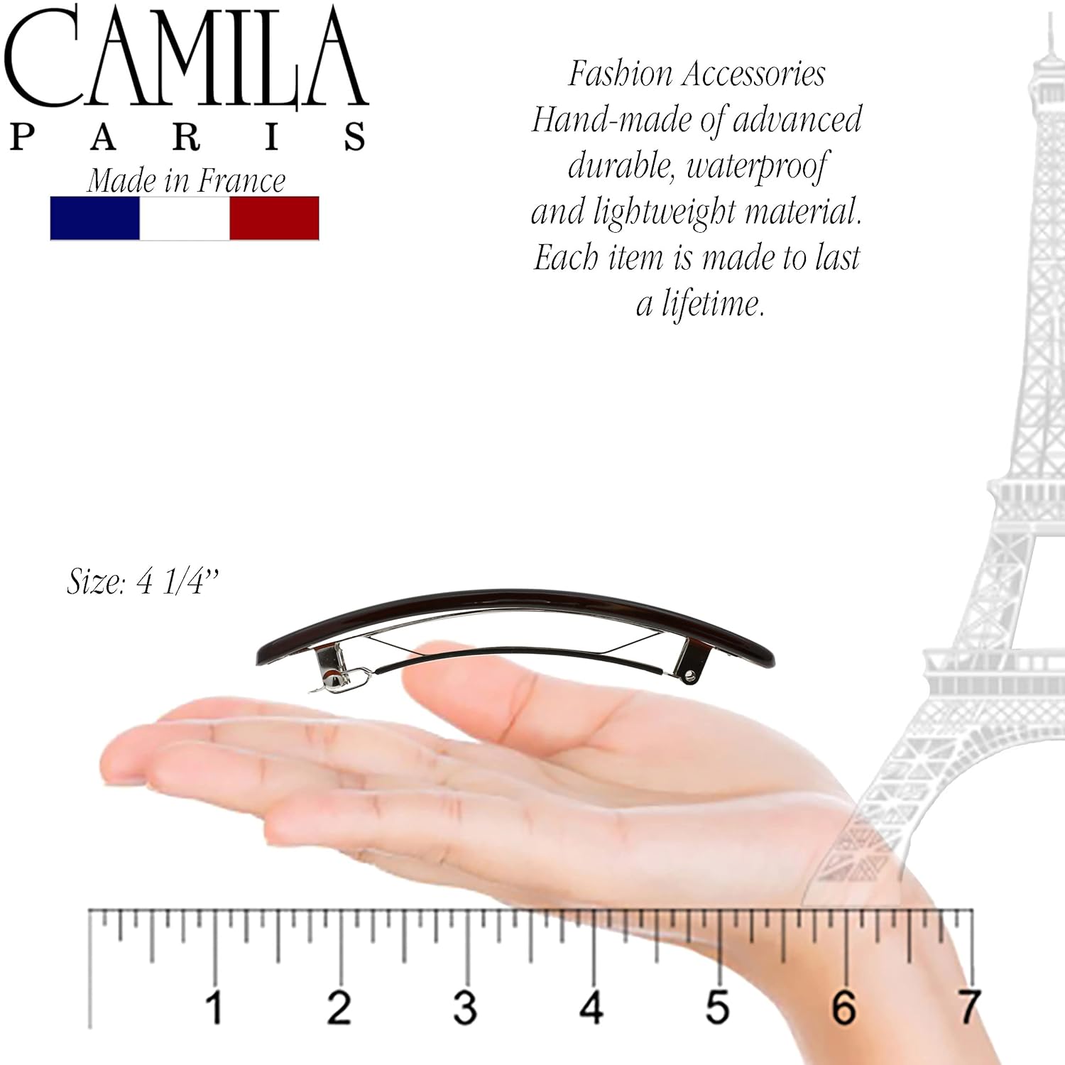 Camila Paris CP1475 French Hair Barrette Clip for Girls, Rubberized Automatic Clasp Strong Hold Grip Hair Clips for Women, No Slip and Durable Styling Girls Hair Accessories, Made in France - Image 3