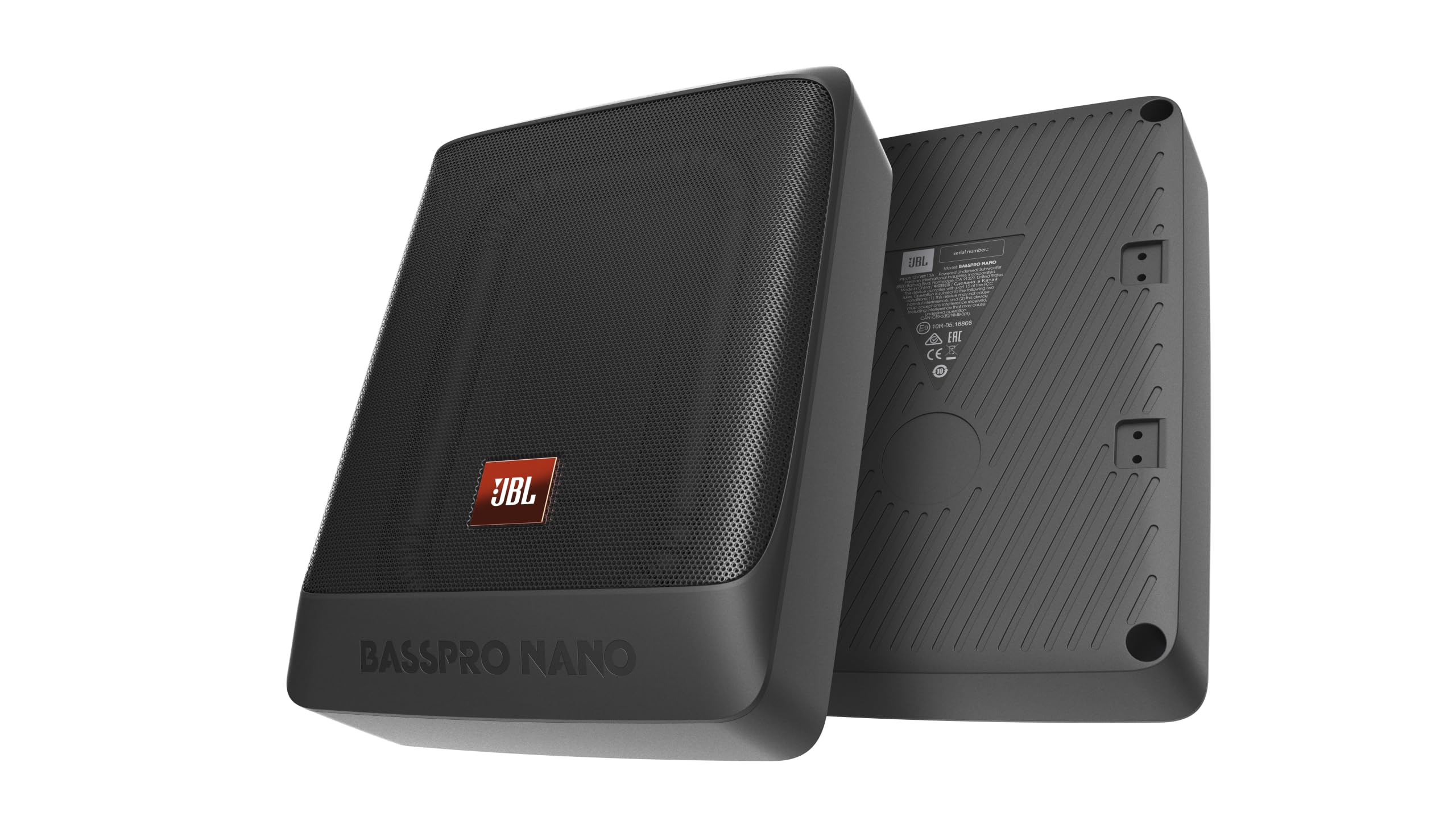 JBL BassPro Nano Ultra-Compact Subwoofer Voiture actif Sous Siège 6"x8" de Harman Kardon - caisson de basse voiture amplifié sous le siège de 200 Watt, Noir