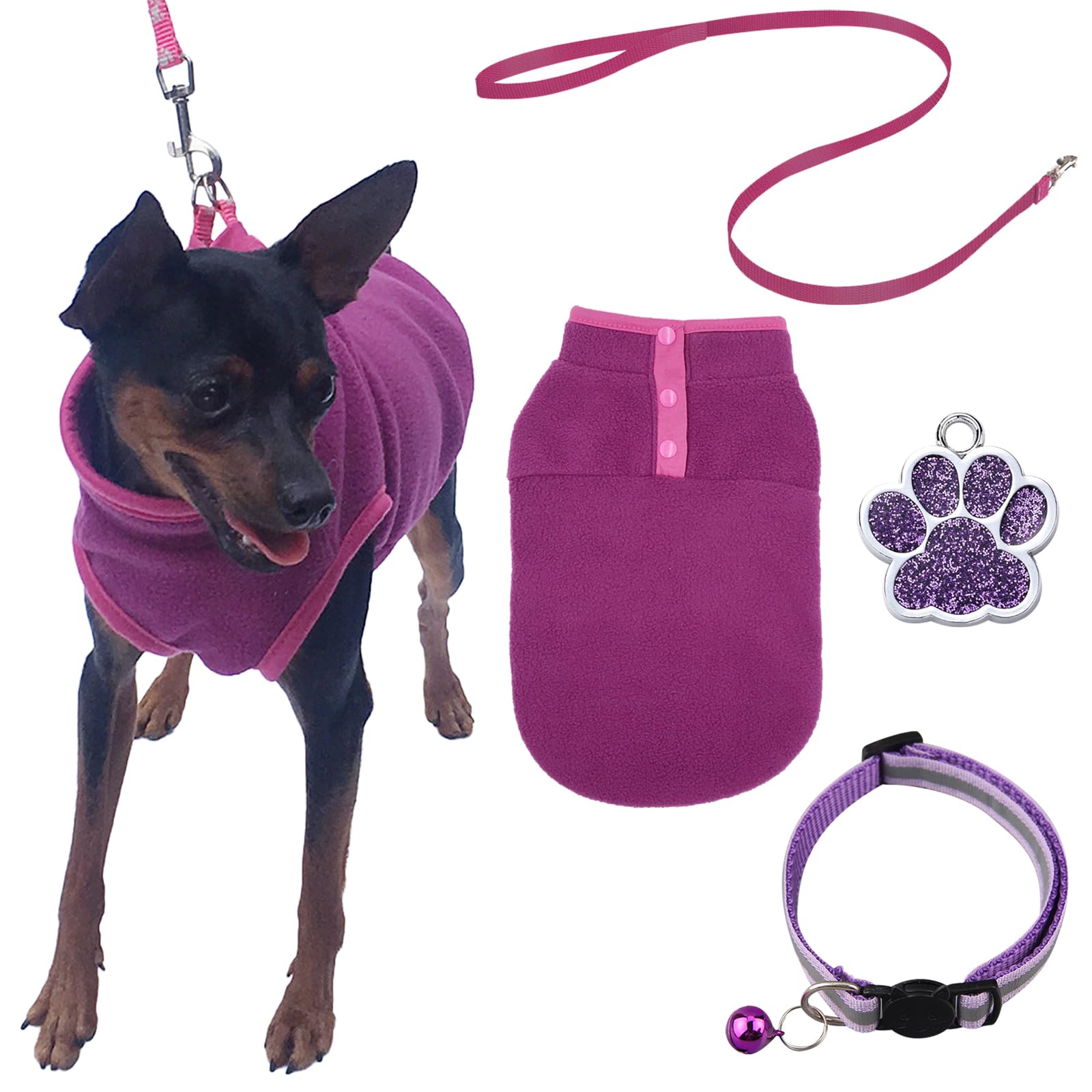 DKDDSSS Chaqueta de Suéter para Perros Pequeños, Arnés para Perros Perros Pequeños, Disfraz de Perro Gato Invierno Cálido Suéter, para Cachorros, Perros Pequeños y Gatos(S, Púrpura)