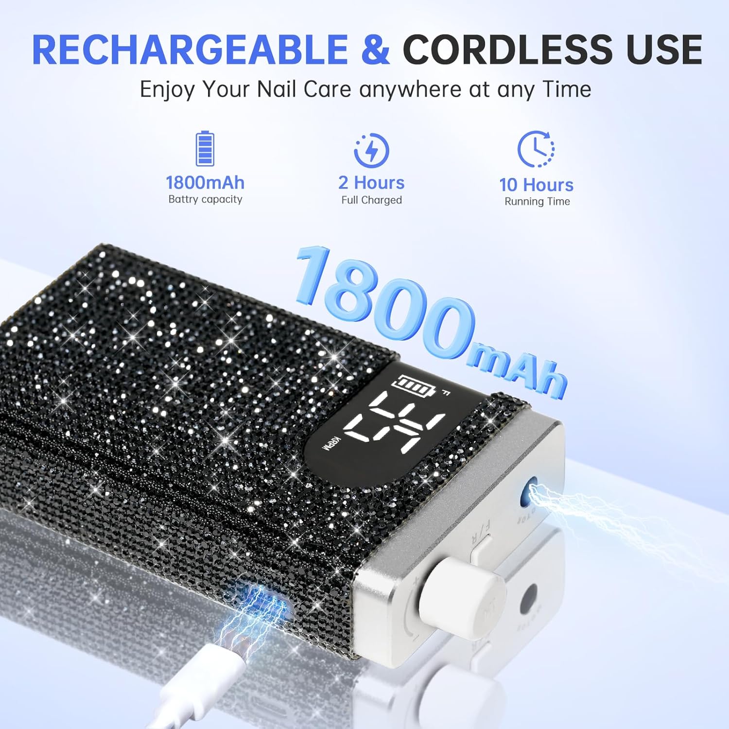 Nail Dust Collector, Dust Collector Nail Tech & Rechargeable 35000RPM Nail Drill Sparkling Professional Electric Nail File & UV LED Nail Lamp Rechargeable Sparkly Nail Dryer