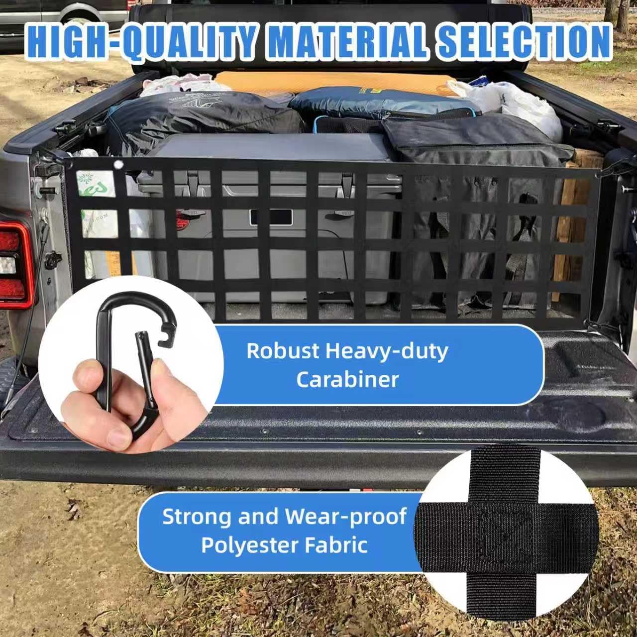 Heavy-Duty Truck Tailgate Cargo Net, 60x18 Inch with Carabiners, Bungee Balls, Universal Tailgate Mesh Net Fit for Pickup Truck, Cargo Netting with Hooks Fit for Chevrolet,Ford,Toyota,GMC,Jeep, Black