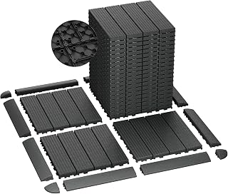 Nisorpa 44-Pack Interlocking Plastic Deck Tiles - 42 Sq Ft Waterproof Patio Flooring, 12x12 Gray All-Weather for Balconies, Porches & Backyards