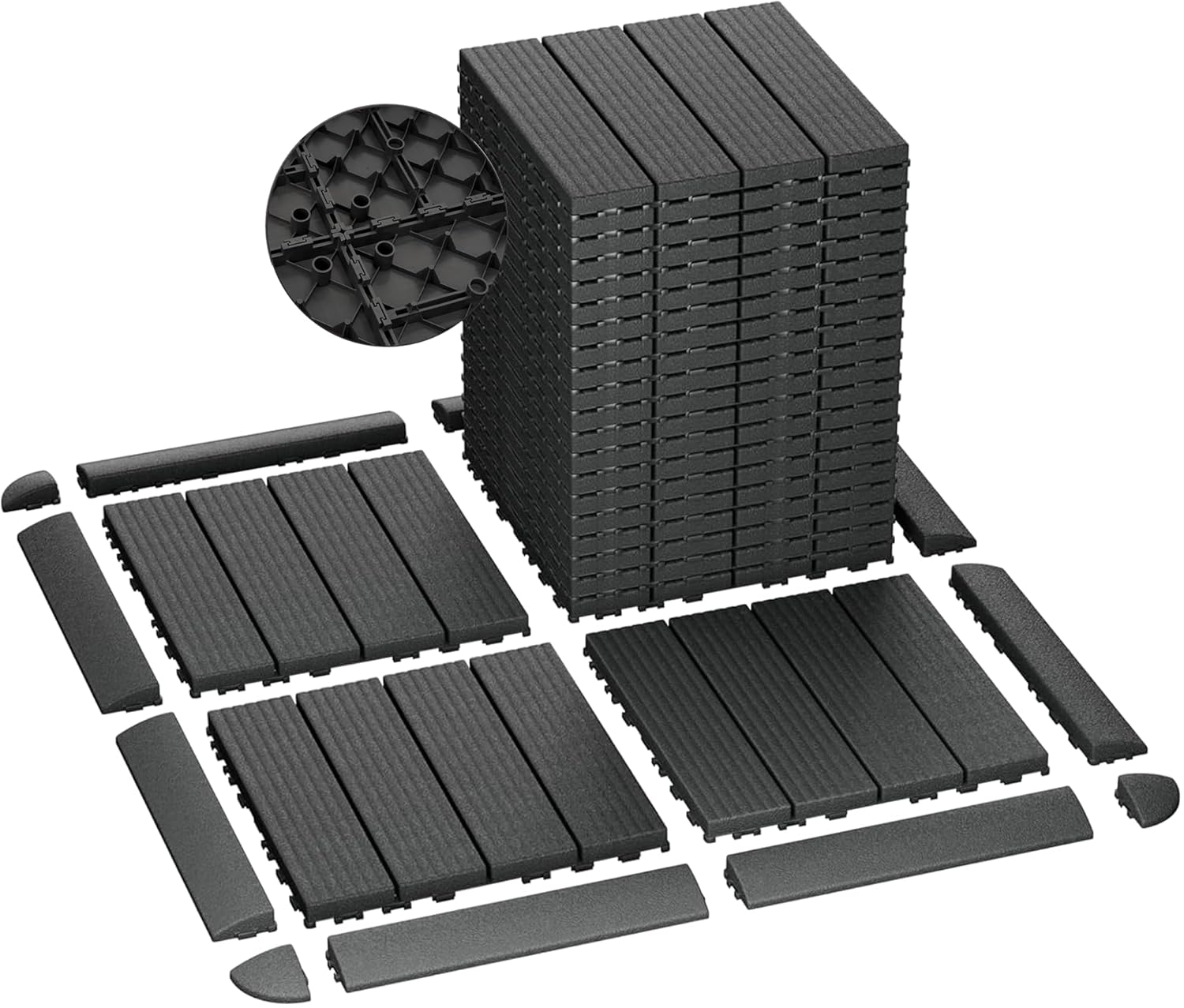 Nisorpa 44-Pack Interlocking Plastic Deck Tiles - 42 Sq Ft Waterproof Patio Flooring, 12x12 Gray All-Weather for Balconies, Porches & Backyards