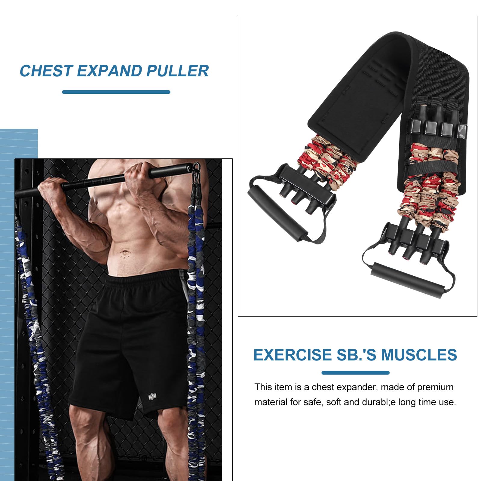 Housoutil Fascia Elastica per Allenamento Maniglie Imbottite Nailon, Espansore Toracico per Fitness a Casa e Viaggio, per Stretching e Panca Piana