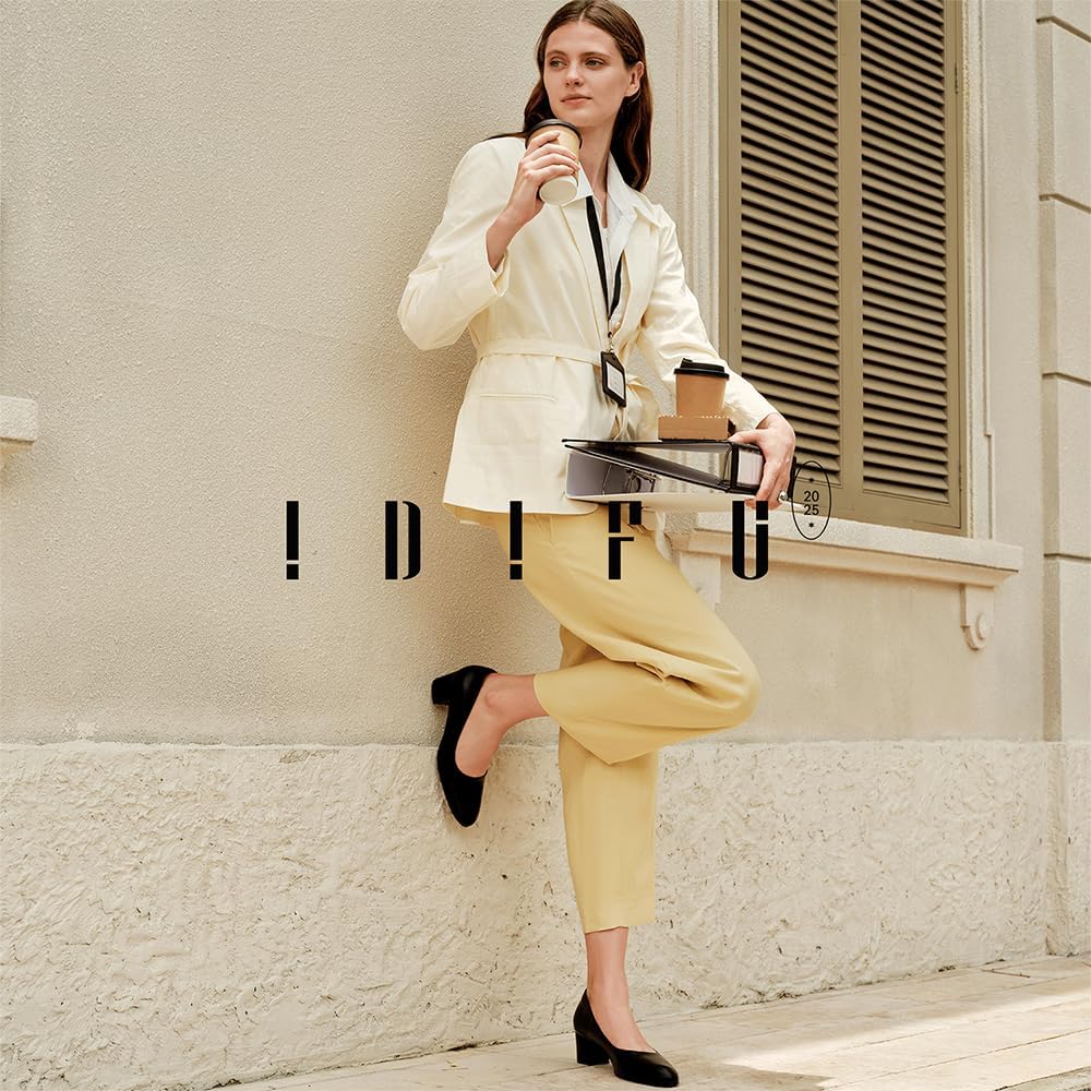 IDIFU Women's Pumps Closed Toe Low Chunky Block Heels Dress Shoes for Women Office Work Business Wedding Prom Shoes Trendy Comfortable Pointed Toe Short Thick Heels Pumps - Image 3