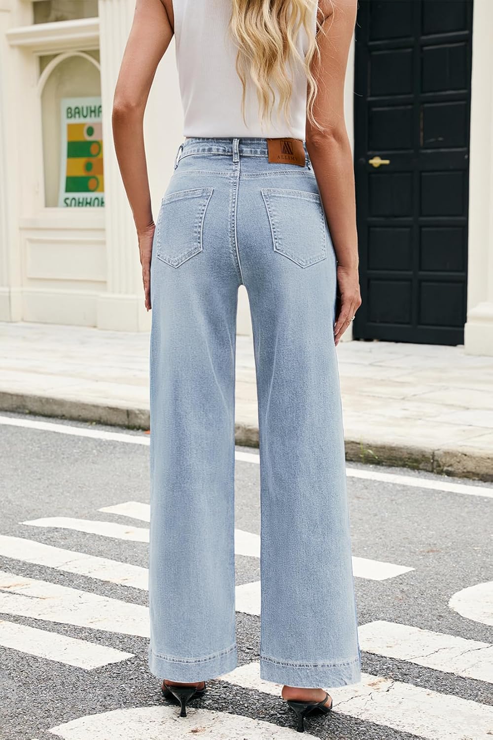 Allimy Womens High Waist Front Seamed High Rise Wide-Leg Jeans Straight Leg Loose Washed Long Full Length Jeans - Image 5