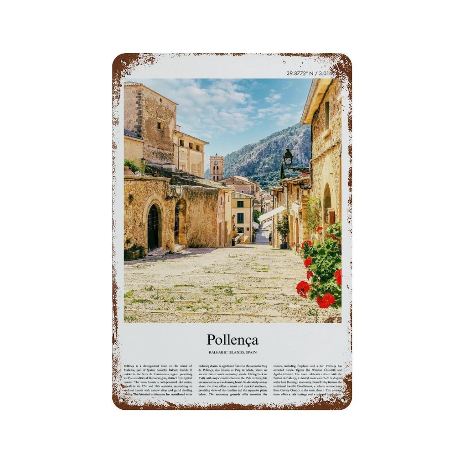 xiaoxiaoshen Pollença Balearic Islands, Spain City Scenery Wall Decor Art Metal Tin Poster Modern Home Decor Art Home Bar Shop Decorations Vintage Sign 30x20cm