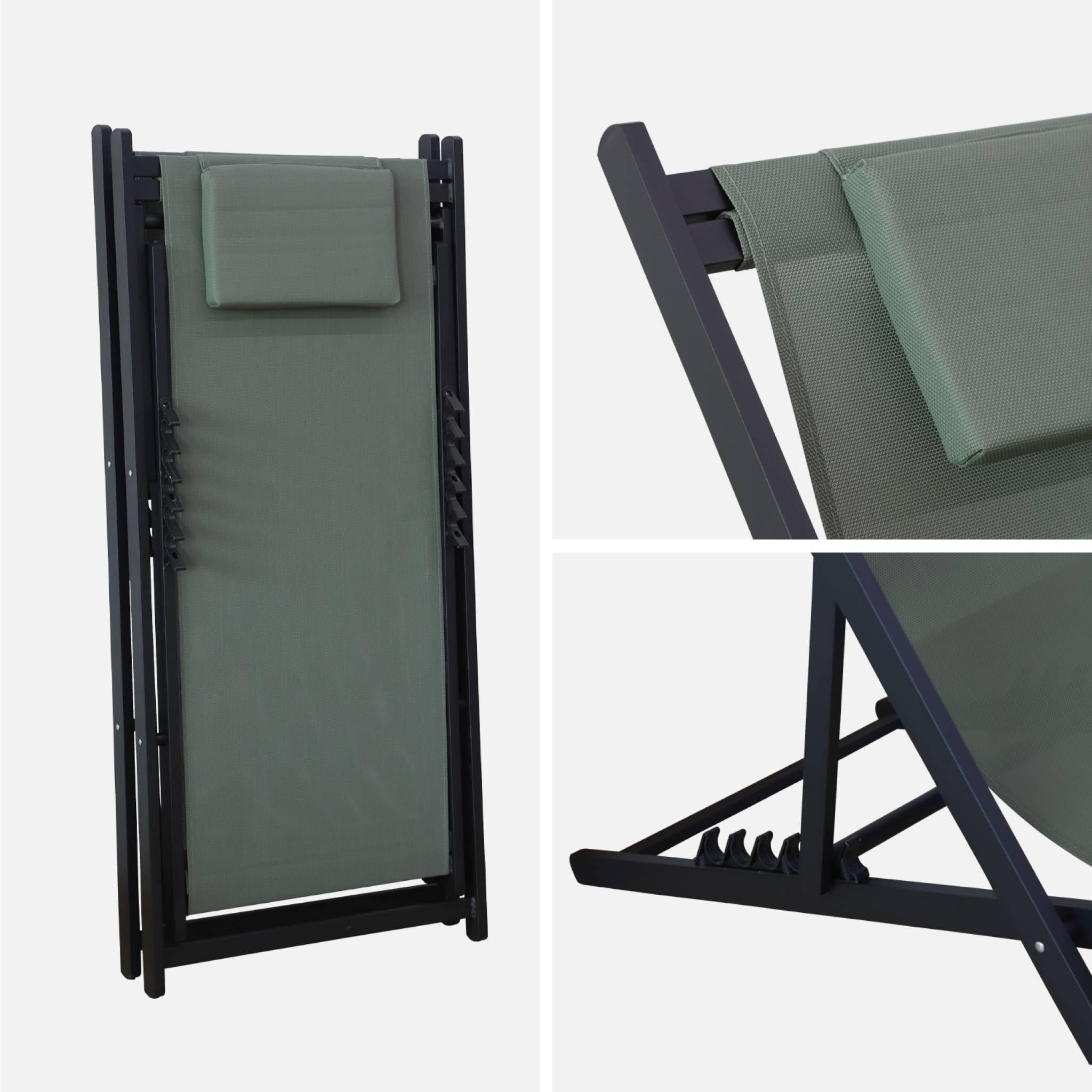 Set 2 sedie sdraio in alluminio textilene multiposizione Verde kaki - 99x88.5x58 cm