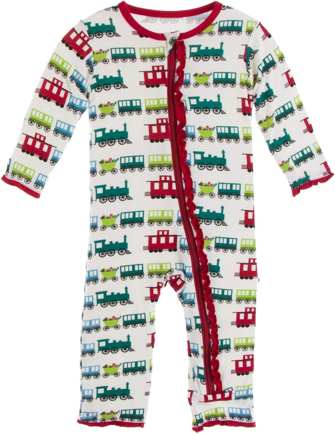 KicKee Pants Print Muffin Ruffle Coverall with Zipper, Soft Sleepwear, One-Piece Girl Clothes, Back Flap One-Piece