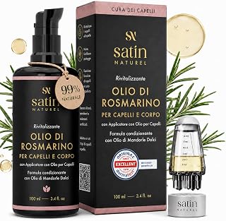 Satin Naturel Olio di Rosmarino Bio Capelli 100 ml – Olio Capelli Rosemary per Cuoio Capelluto e Capelli – con Olio di Girasole e Mandorla – con Applicatore per Massaggio Cuoio Capelluto