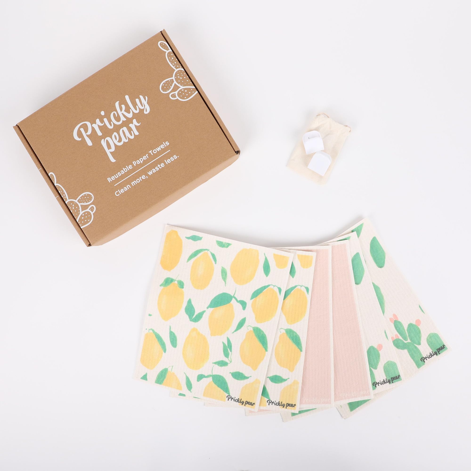 Prickly Pear Reusable Paper Towels Washable - 6 Pack Large Wash Cloths Kitchen with Hanging Clips | Thick and Super Absorbent Kitchen Cloths for Cleaning Counters | Non-Scratch, Biodegradable