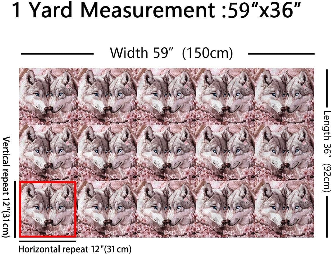 Erosebridal Floral Wolves Flannel Fabric by The Yard Cherry Blossom Soft Not Stretchy Decor Safari Pet Romantic 3D Print White Animal Upholstery Decor Craft Patchwork Decor for Quilting Sewing 2 Yards
