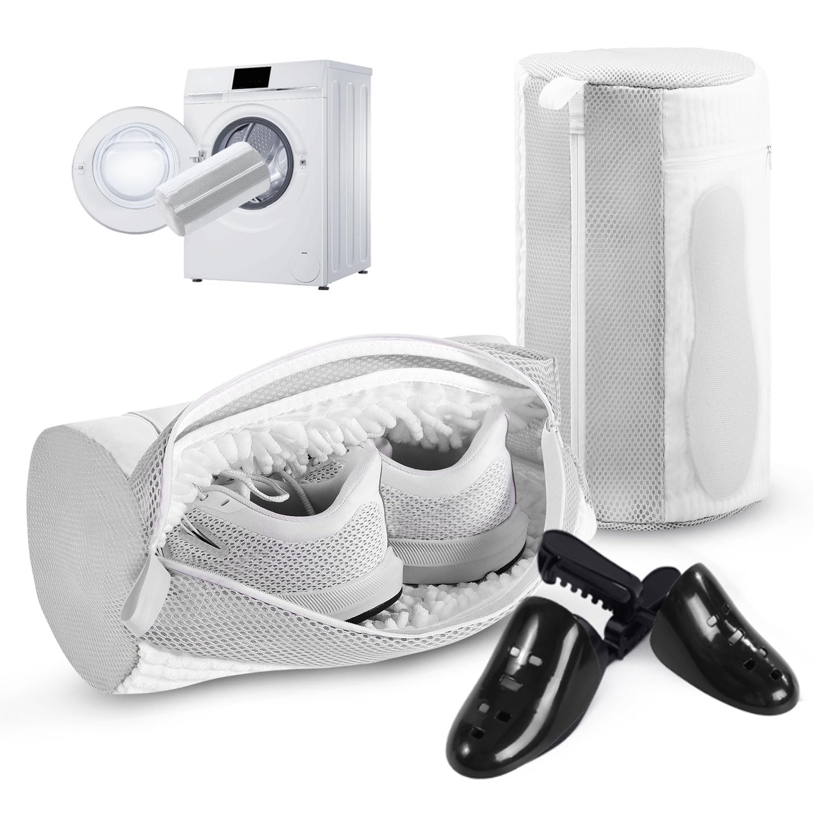 Sac lavage chaussures lot de 2 avec embauchoir blanc 19x39cm