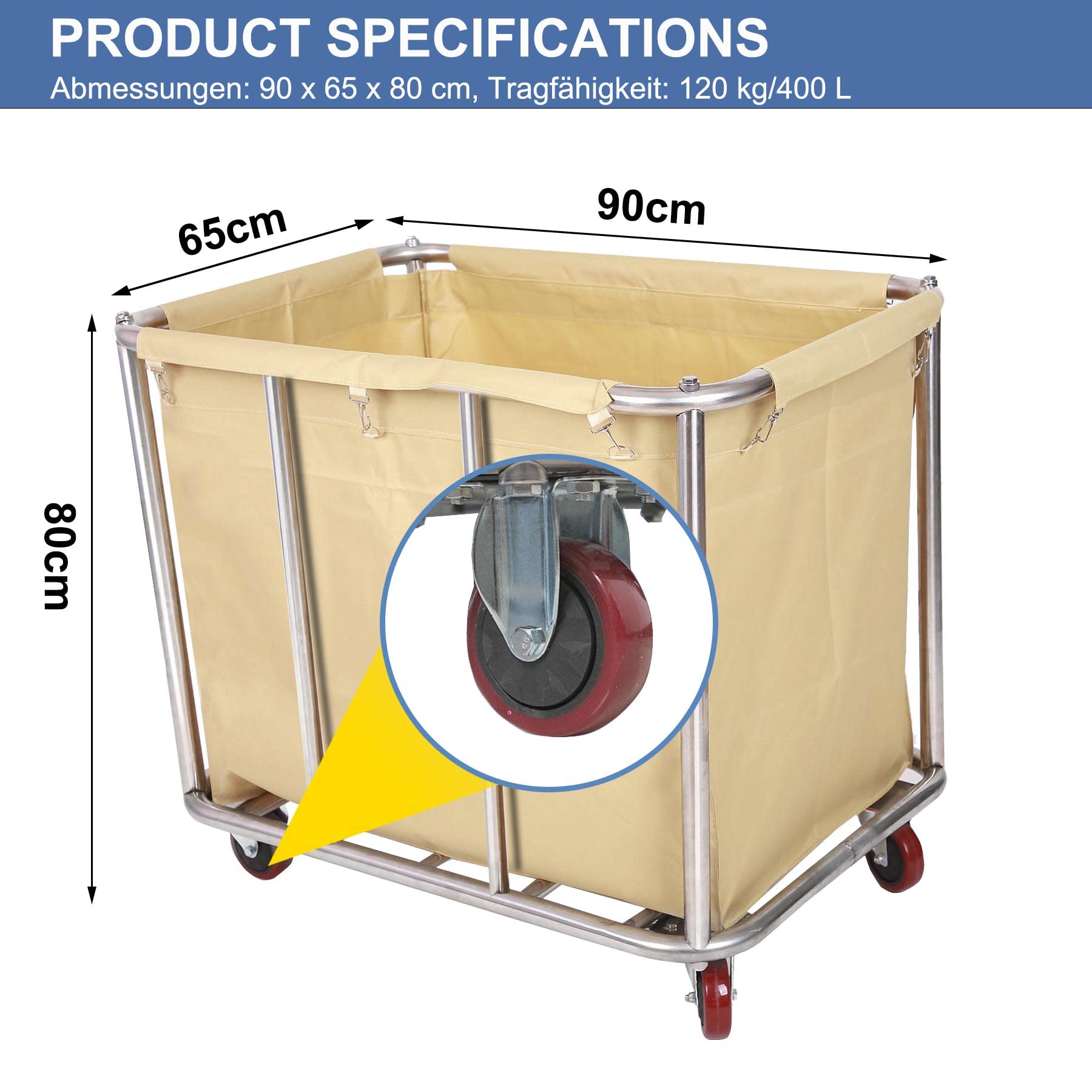 Carrello Raccolta E Distribuzione Biancheria In Acciaio Inox, 4 Ruote 2 Con Freno Cm O 125 Cm 135x675x1145h