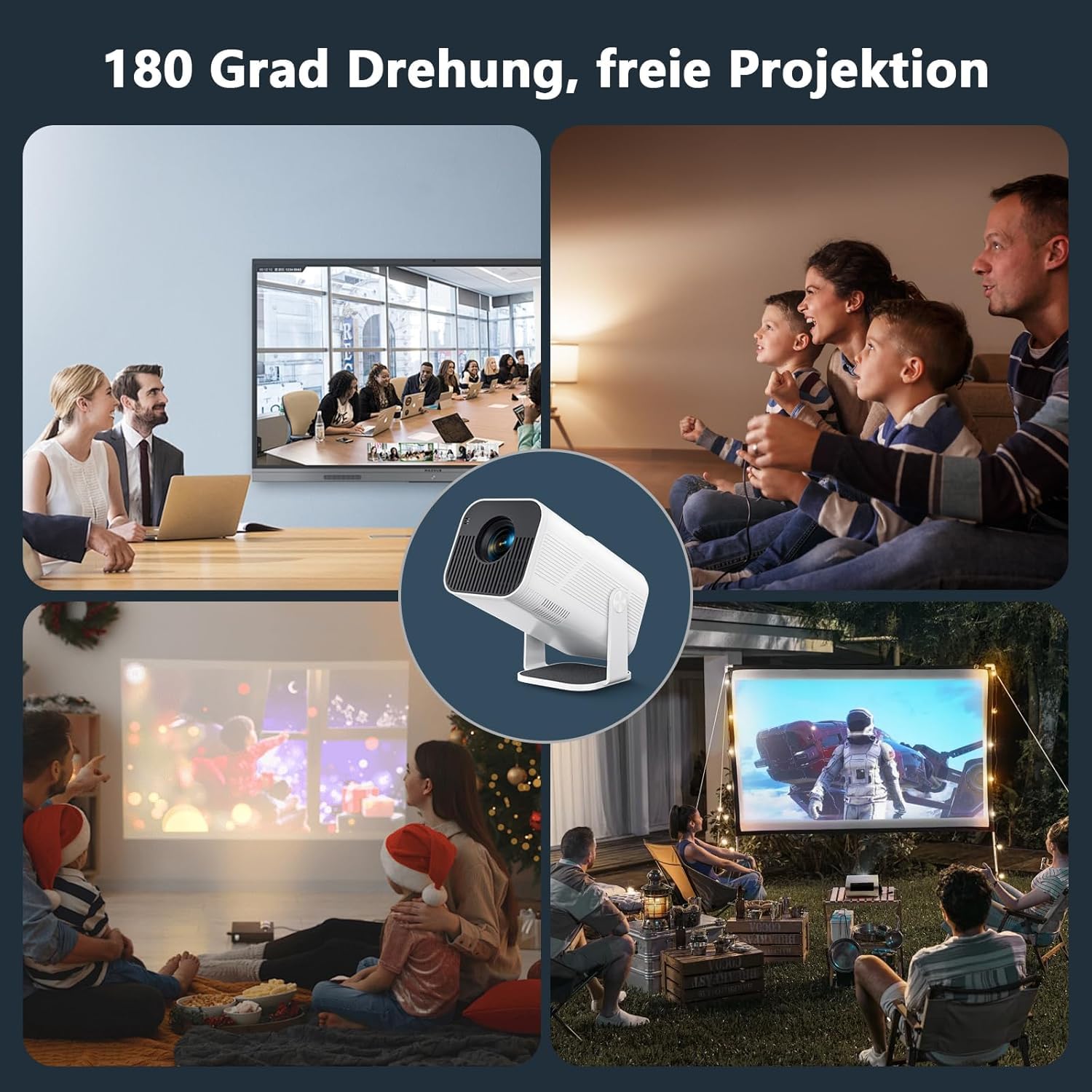 Beamer Mini Projektor mit Android 13 WiFi 6 Bluetooth 5.2 Mini Beamer 4K 1080P Unterstützung Automatische Trapezkorrektur Smart Außenprojektor Kompatibel Phone/HDMI/USB (amx500 weiß)