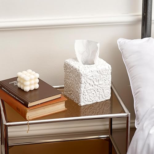 Miniatura 5 de Funda cuadrada para caja de pañuelos con patrones florales tallados a mano, soporte para caja de pañuelos para decoración del hogar, funda de