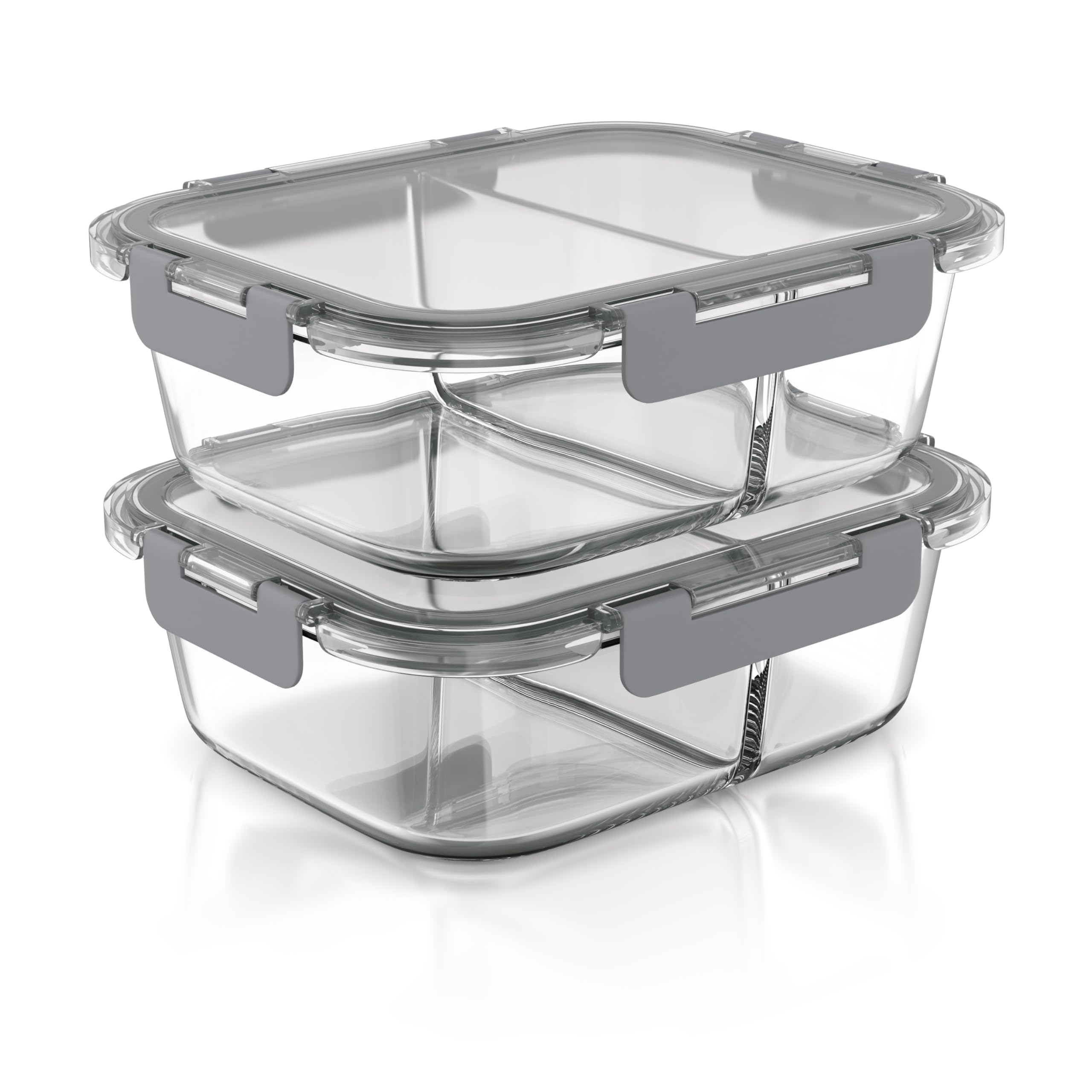 Arendo - Lunchboxen Glas - 2 Fächer - Frischhaltedosen für Lebensmittel mit Deckel luftdicht - 2er Set - 1000 ml - für Mikrowelle Ofen Gefrierschrank - Spülmaschinen geeignet - Vorratsdosen Meal Prep