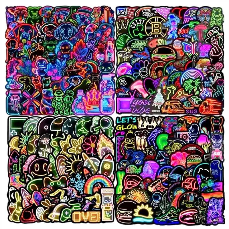 200 Feuilles Stickers Neon Style Graffiti Autocollants Vinyl Etanches Autocollants Etanches Stickers Enfant Autocollant Valise Autocollant Moto