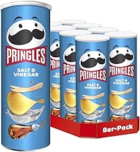Pringles Salt & Vinegar (8 x 165g) - The Irresistible Snack Classic in a Handy Tin - Crisp Chips with Salt and Vinegar Flavour - Pop Play. Eat.