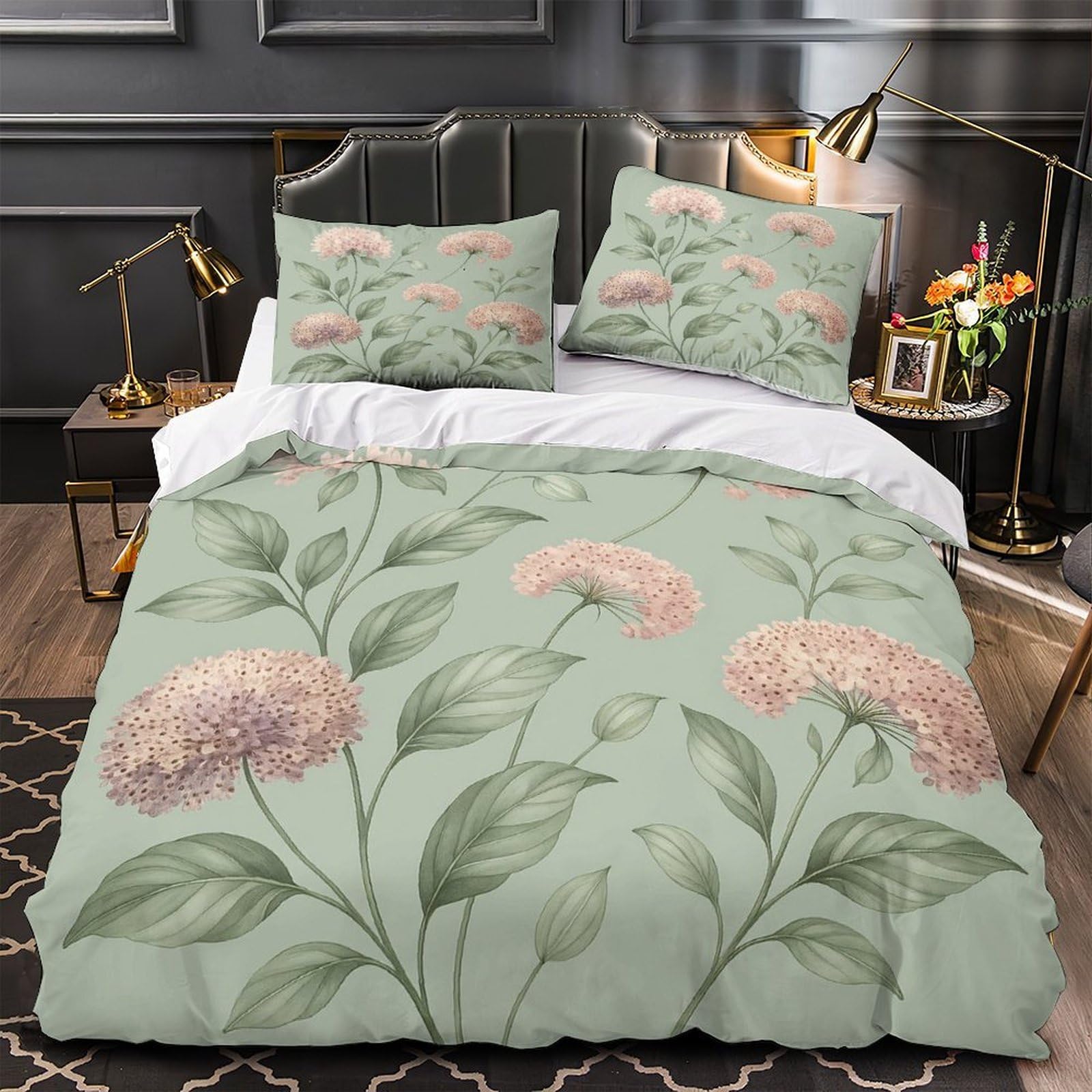 Housse de couette 140x200 rose floral en microfibre premium douce