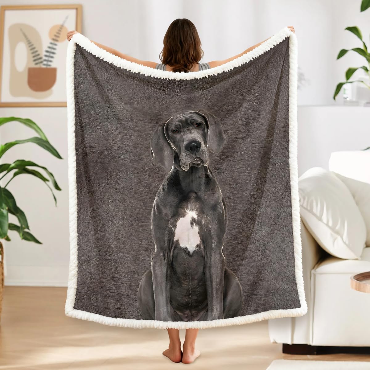 Blessliving Grey Great Dane Throw Soft Blanket Sherpa Fleece Lined Blanket Pet And Dog Lovers Home Throw Blankets Travel/Single (130X150cm)