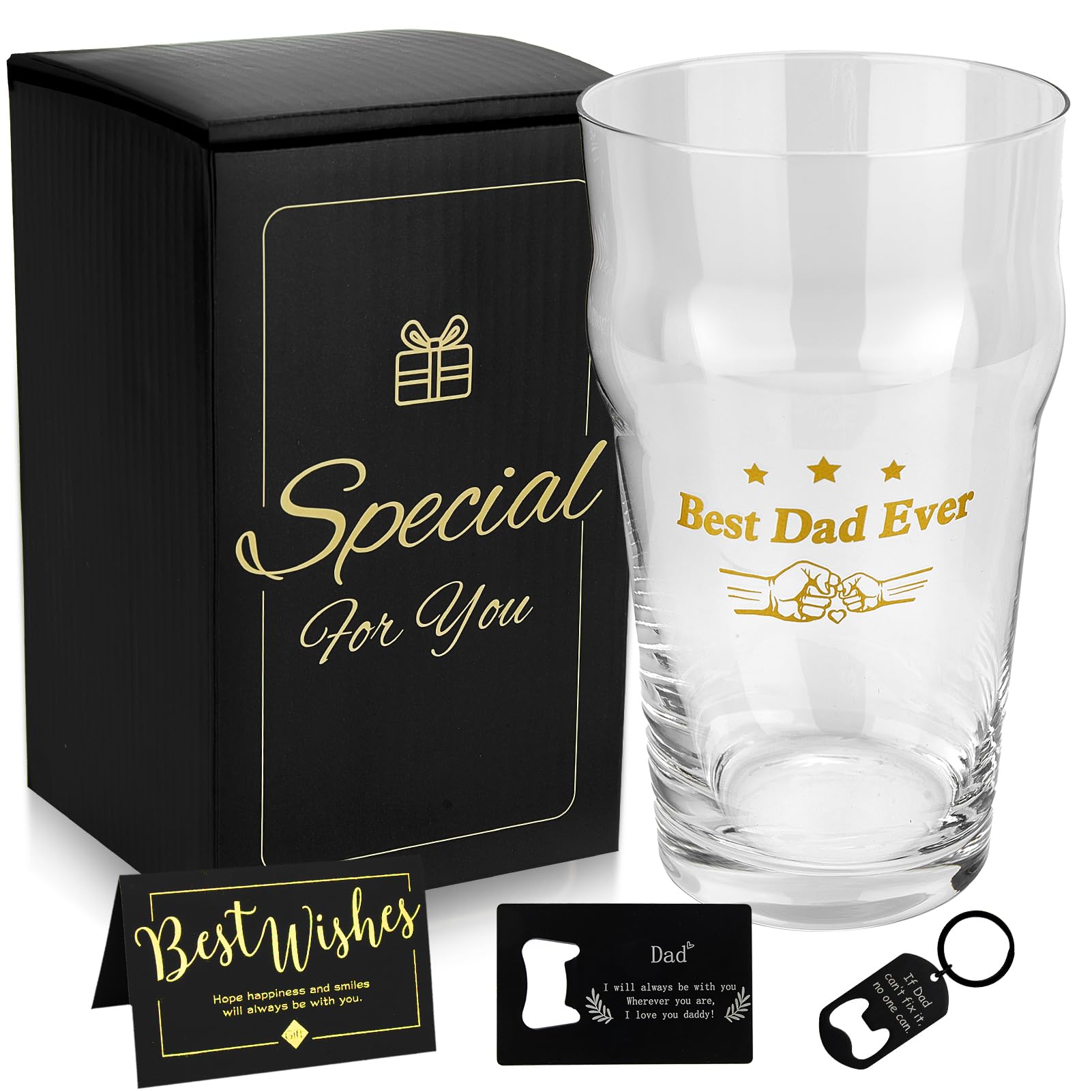 JOONYOEE Beer Pint Glasses Gifts for Dad,Personalised Drinking Glass Birthday Gift Set for Dad & Men, Fathers Day Daddy Christmas Ideas Presents from Daughter, Son, 19 Oz
