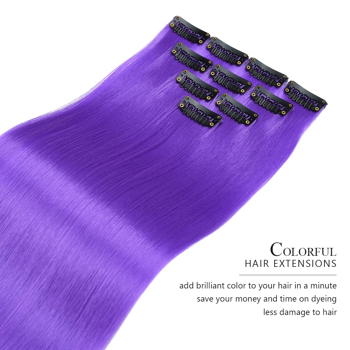 Yamel Colored Hair Extensions 10 Pieces 20 inch Clip in Hair Extensions for Women Synthetic Straight Hairpieces for Christmas Costume Party Light Purple - Image 2