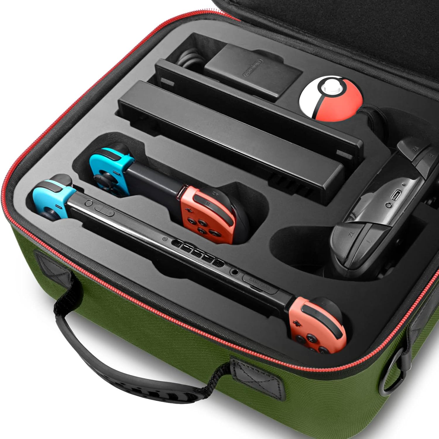 VORI Carrying Case for Nintendo Switch/Switch OLED Model (2021), Hard Travel Storage Protective Case with Handle and Shoulder Strap for Pro Controller, Poke Ball Plus and Switch Accessories, Green - Image 5