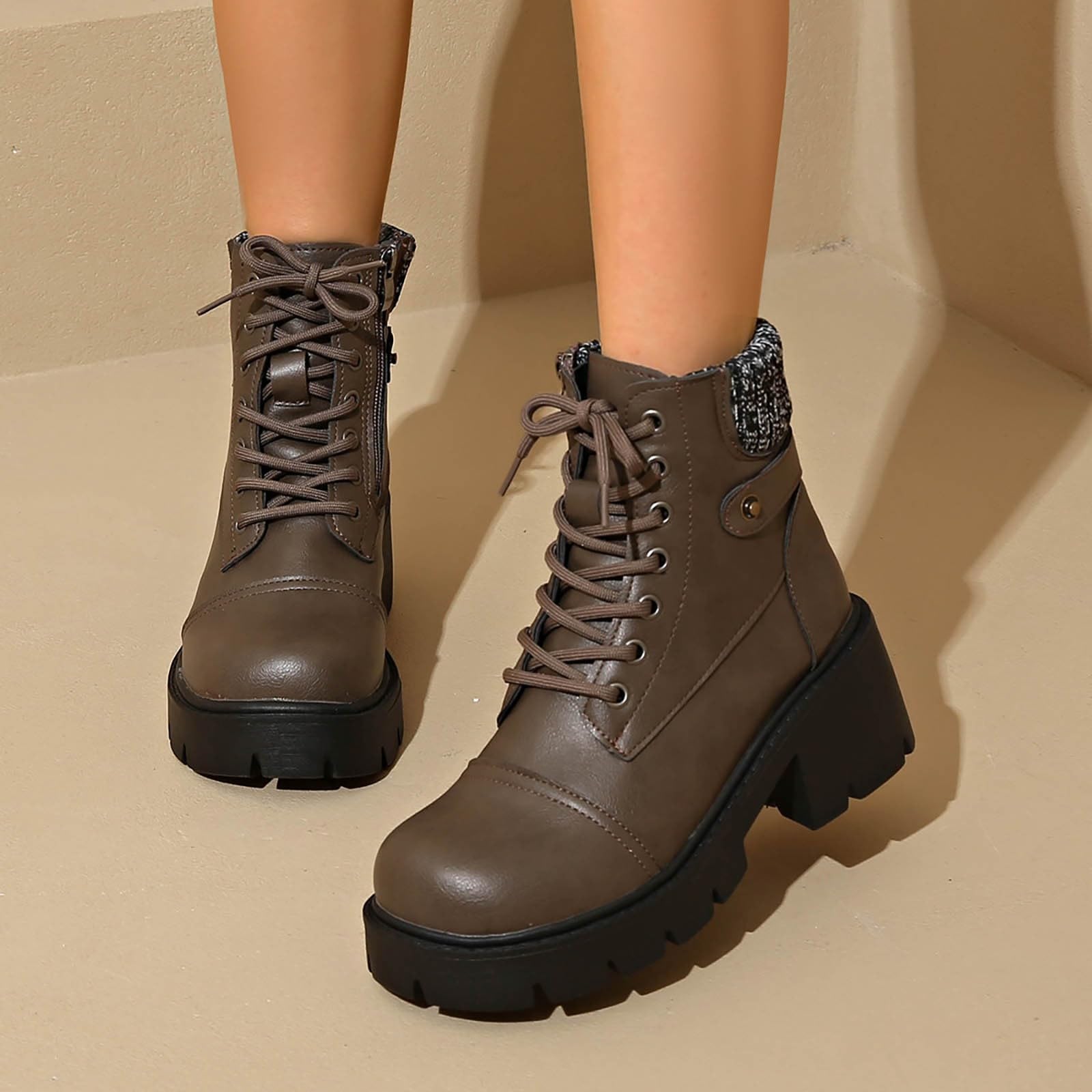 Genérico Botines Mujer Vestir con Cordones Plataforma Botas Punta Redonda Elegantes Zapatos Comodas Ligeros Caminar Bota Informales Antideslizantes Botin para Otoño Invierno Días Fríos y Uso Diario