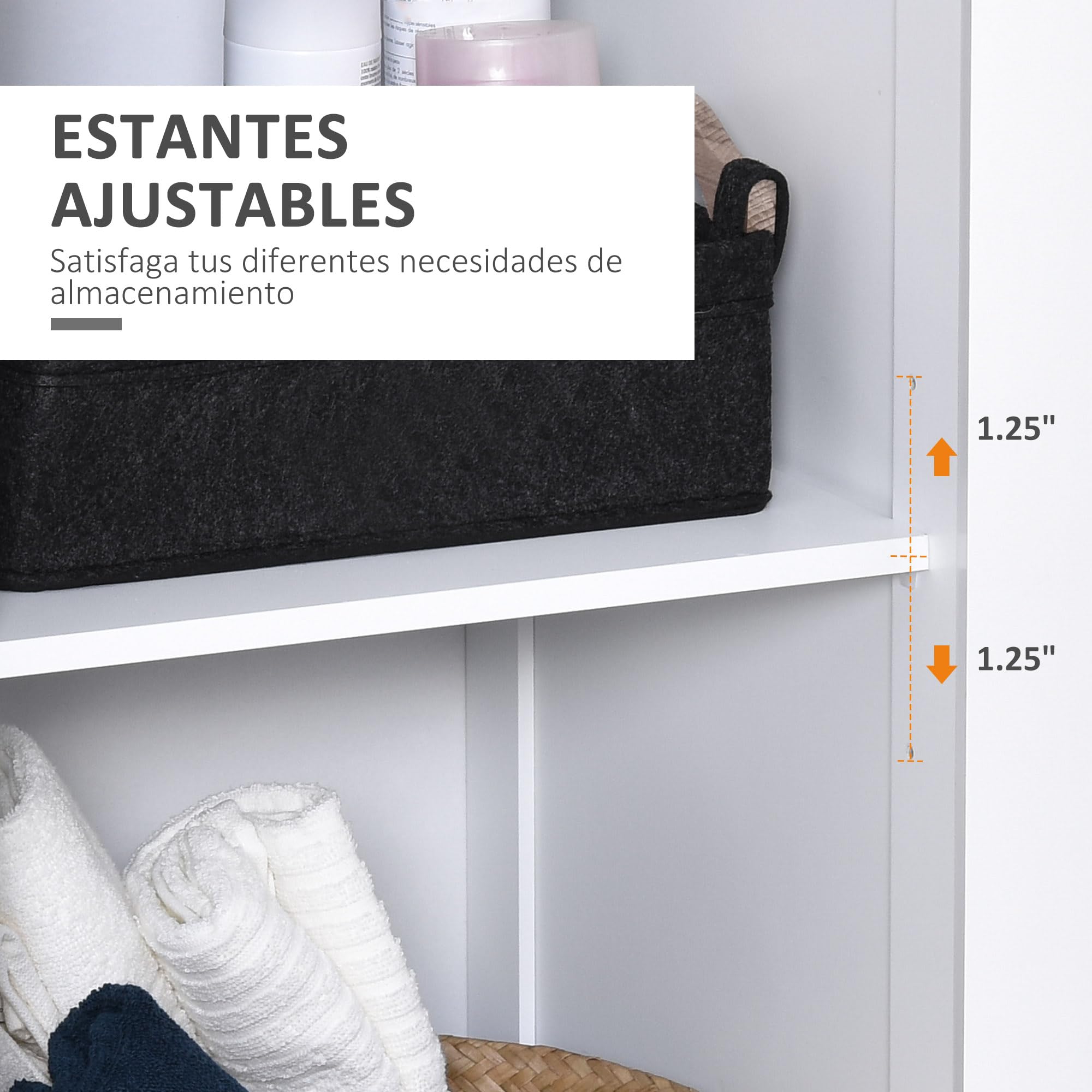 kleankin Armario Alto de Baño 5 Niveles 1 Puerta 40x38x160 cm Blanco | Columna Auxiliar de Baño, con 3 Estantes, Balda Interior Ajustable